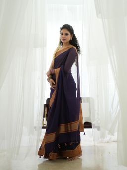 Five Point Five - Pratima Purple Woven Saree with Unstitched Blouse