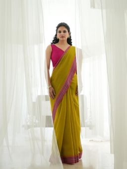 Five Point Five - Pratima Green Woven Saree with Unstitched Blouse