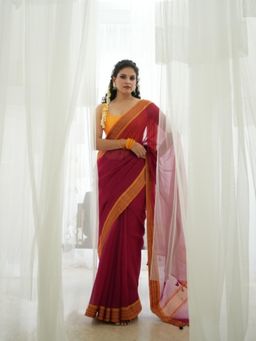 Five Point Five - Pratima Pink Woven Saree with Unstitched Blouse
