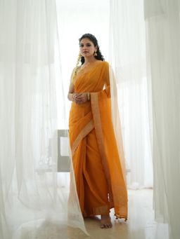 Five Point Five - Deepa Mustard Woven Saree with Unstitched Blouse