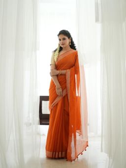 Five Point Five - Deepa Orange Woven Saree with Unstitched Blouse