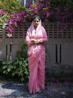 Five Point Five - Gayatri Pink Woven Saree with Unstitched Blouse