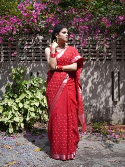 Five Point Five - Ridhi Red Embroidered Saree with Unstitched Blouse