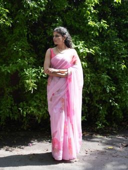 Five Point Five - Juhi Pink Printed Saree with Unstitched Blouse