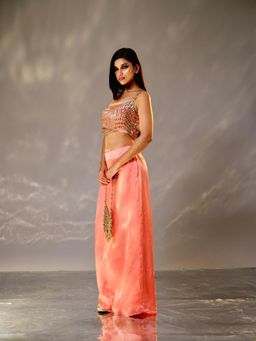 Tussya by Shreya - Peach Sutara Bustier And Skirt