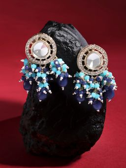 Zaveri Pearls - Turquoise & Blue Cluster Beads Kundan Drop Earring-ZPFK15640