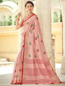 Odette - Pink Linen Saree with Unstitched Blouse