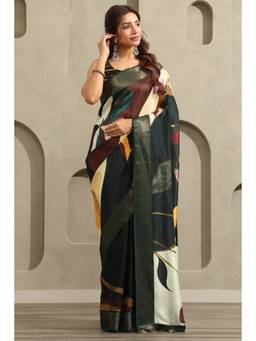 Soch - Women's Viscose Botanical Printed Saree With Unstitched Blouse