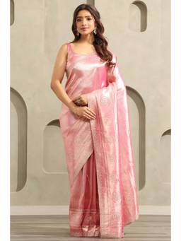 Soch - Women's Pink Tissue Ethnic Motifs Woven Design Saree With Unstitched Blouse