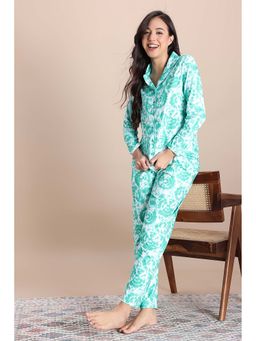Zivame - Women Buttersoft Knit Poly Green Tie & Dye Shirt & Pyjama