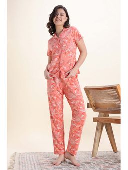 Zivame - Women Nature Trails Knit Cotton Burnt Coral Shirt and Pyjama