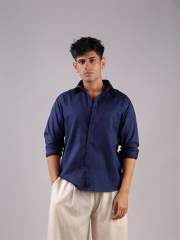 NISHORAMA - Navy Blue Solid Shirt