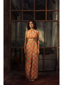Suave by Neha Arora - Orange Bloom Halter Co-Ord (Set of 2)