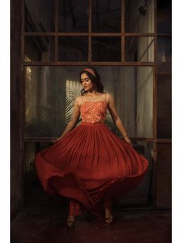 Suave by Neha Arora - Rust Savannah Solid Lehenga With Crop Top (Set of 2)