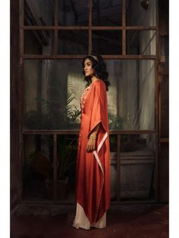 Suave by Neha Arora - Rust Savannah Kaftan With Crop Top And Pant (Set of 3)