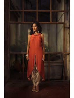Suave by Neha Arora - Rust Savannah Dhoti With Kurta (Set of 2)