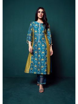 Suave by Neha Arora - Blue Aasmani Shelled Kurta With Pant And Dupatta (Set of 3)