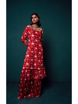 Suave by Neha Arora - Surkh Layered Sharara With Kurta (Set of 2)