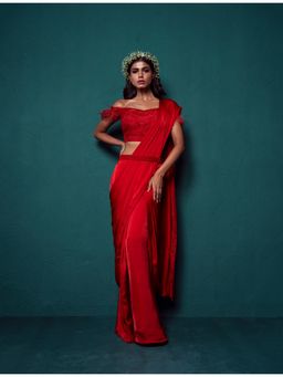 Suave by Neha Arora - Red Surkh Pre Draped Saree with Stitched Blouse