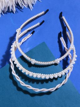 Yellow Chimes - Women White Embellished Hairband (Set of 3)