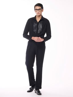 S&N by Shantnu Nikhil - Men Black Viscose Blend Embroidered Shirt