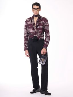 S&N by Shantnu Nikhil - Men Maroon Silk Checks Shirt