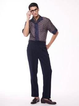 S&N by Shantnu Nikhil - Men Navy Blue Silk Geometric Shirt