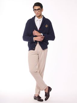 S&N by Shantnu Nikhil - Men's Shawl Collar Navy Blue Sweater