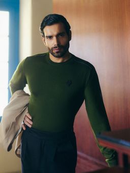 S&N by Shantnu Nikhil - Merino Wool Crested Green Sweater