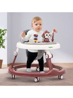 BAYBEE - Brown Round Kids Activity Walker with Adjustable Height & Musical Toy Bar Rattle