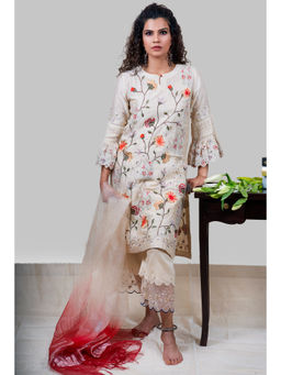 Finethreads by Hina & Nikhat - Womens Off White Kurta Pant with and Dupatta and Inner