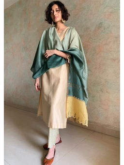 Finethreads by Hina & Nikhat - Womens Beige Kurta with Pant and Dupatta