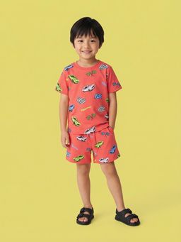 Nautinati - Boys Cars Printed Regular Fit Round Neck Co-ord Set