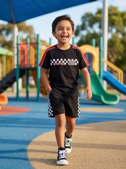 Nautinati - Boys Race Car Printed Regular Fit Round Neck Co-ord Set