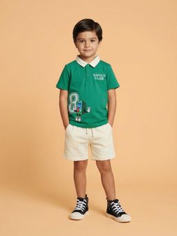 Nautinati - Boys Cotton Polo Neck Gamer Print Regular Fit T-Shirt With Shorts