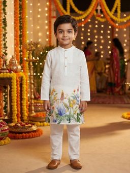 Nautinati - Boys Pure Cotton Festive Resort Style Print Kurta With Pyjama