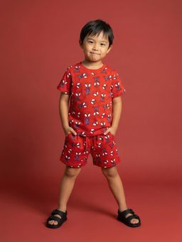 Nautinati - Boys Spiderman Printed Regular Fit Round Neck Co-ord Set