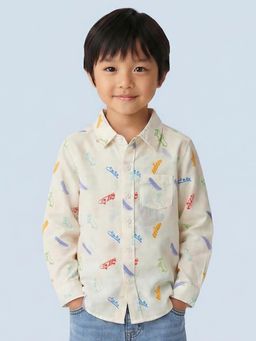 Nautinati - Boys Cotton Linen Blend Skateboard All Over Print Formal Party Shirt