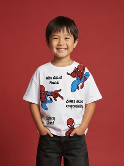 Nautinati - Boys Pure Cotton Disney Spiderman Print Oversized Crew Neck T-Shirt