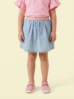 Nautinati - Girls Pure Cotton Mid-blue Wash Denim Skirt