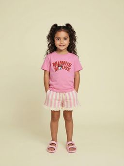Nautinati - Girls Pure Cotton Disney Minnie Mouse Printed T-Shirt With Shorts