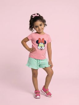 Nautinati - Girls Pure Cotton Disney Minnie Mouse Printed T-Shirt With Shorts
