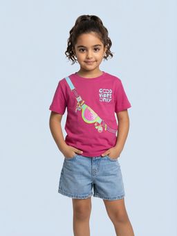 Nautinati - Girls Pure Cotton Sequinned Tropical Print Oversized Crew Neck T-Shirt