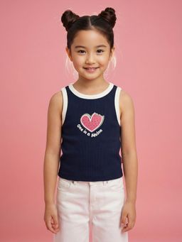 Nautinati - Girls Ribbed Pure Cotton Printed Tank Top