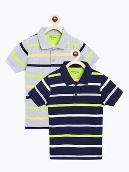 Campana - Boys Pablo Striped Polo T-Shirt Navy & Grey Melange (Pack of 2)