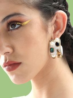 Sohi - Gold Plated Party Designer Stone Multi-Color Drop Earrings for Women