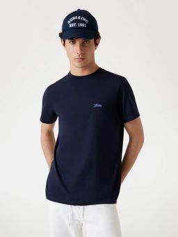 Guess - Men Navy Blue Solid Round Neck T-Shirt