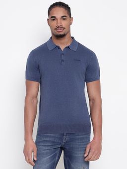 Guess - Men Navy Blue Solid Polo T-Shirt
