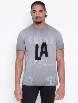Guess - Men Grey Typography Round Neck T-Shirt
