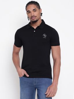 Guess - Men Black Solid Polo T-Shirt